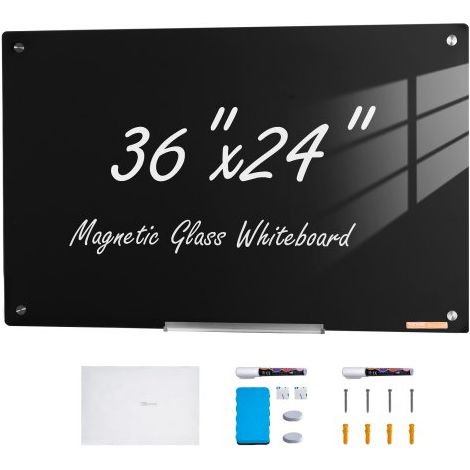 Tableau Magnétique Effaçable à Sec en Verre Noire 90 x 60 cm (1/5)