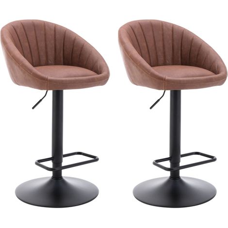 Bar Stools Set of 2 in PU Leather Modern Swivel Counter Chairs Height Adjustable for Kitchen Home Bar, Brown, Wahson
