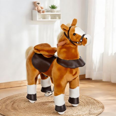 Cheval Ă roulettes pour enfant 3-5 ans avec effets sonores marron (1/5)