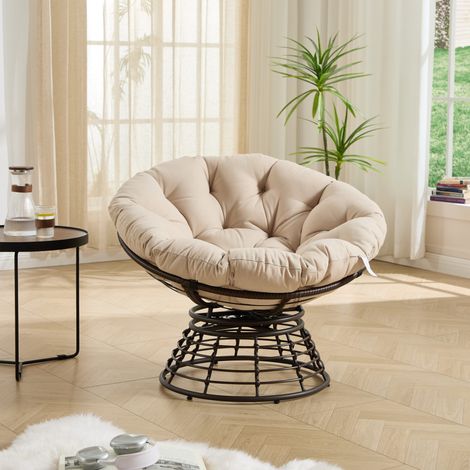 Sillón papasan giratorio 92x92x67 cm de acero beige y marrón, moderno para salón FloraGrace (1/5)