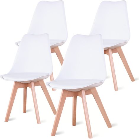 Wokaka Set di 4 Sedie da Pranzo - Gambe in legno - Sedia scandinava - Bianco