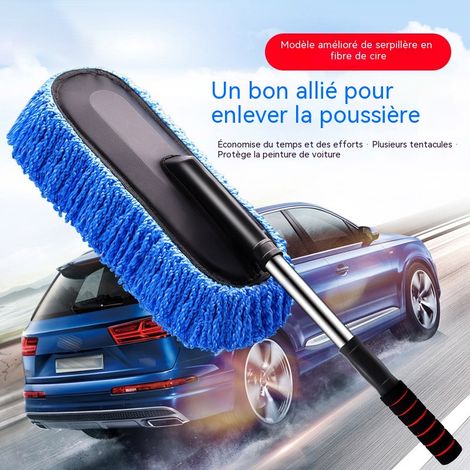 Outil de nettoyage auto avec manche télescopique en fibre nano, plumeau à cirer multifonction pour dépoussiérage, lavage et essuyage des carrosseries