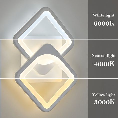 GOECO Applique murali LED Dimmerabile Moderno Anello quadrato Lampada da Parete Dimmerabile 3000K/4000K/6000K Per camere da letto, soggiorni, corridoi e disimpegni Bianco (1/5)