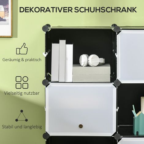 Système de rangement modulaire 12 cubes emboîtables 125x32x125 cm en plastique et métal noir (1/4)