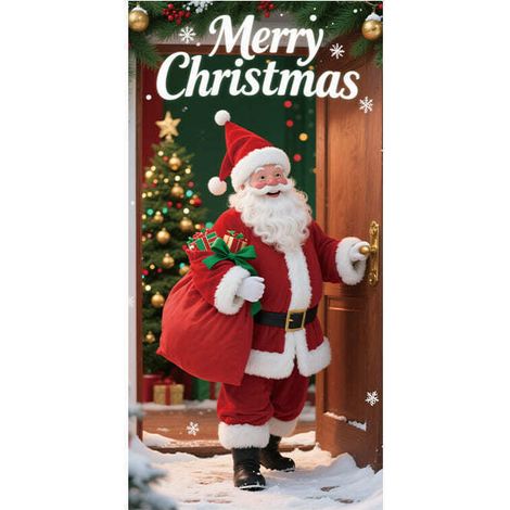 Stickers de porte de Noël, décorations suspendues, décorations de fête, décors de fond, tapisseries de porte, bannières de porte - 90 x 180 cm (perforation + ruban) - 20