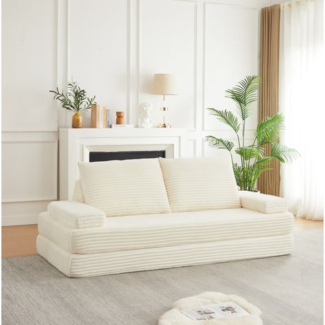 Modulares Schlafsofa aus Cord 211,5 cm beige mit dreieckigen Rückenlehnen OKMYHOME (1/5)