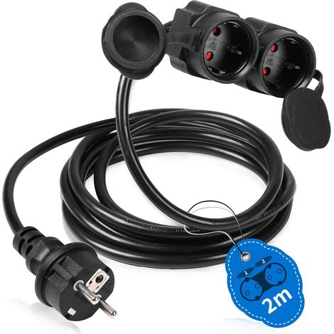 Rallonge Electrique 2m avec 2 Prises pour IP44 Usage Câble étanche Rallonge Exterieure électrique 3500W Prolongateur Electrique, Limite de Charge 16A/250V pour intérieur (1/5)
