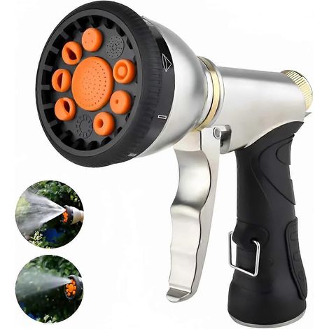 Garden Hose Nozzle - Heavy Duty Metal High Pressure Hose Nozzle with 9 Different Spray Patterns, High Pressure Manual Hose Nozzle Sprayer (1/5)