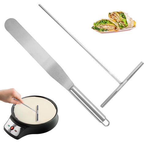 Acier Inoxydable Distributeur et Spatule Crêpes,Spatule Crepe en Forme T 2 Pièces Acier Inoxydable Crêpes Spatule, étaleur de Pâte, pour Cuisine à la Maison Cuisson Outils de Cuisson (1/5)