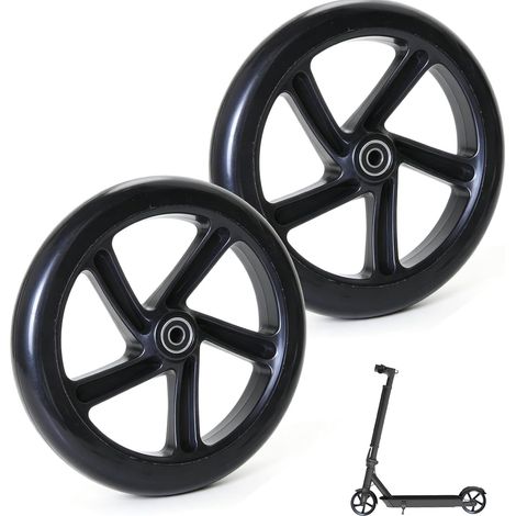 Lot de 2 roues de trottinette antidérapantes de 200 mm avec roulement ABEC-9 - Roues de rechange pour scooter et scooter de ville (noir) (1/5)
