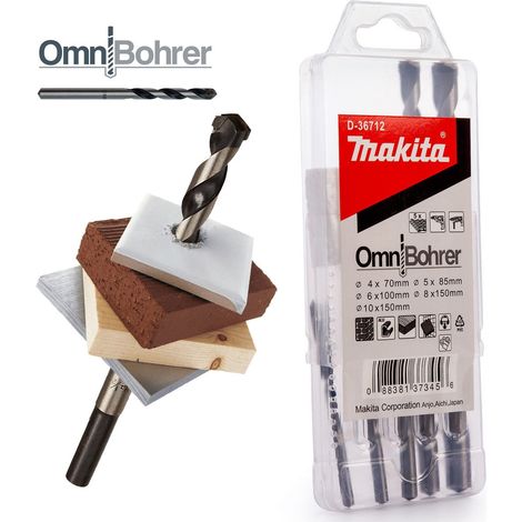 Makita D-36712 Omnibohrer 5pc Robust Multi Purpose Drill Bit Set 4 5 6 8 10mm (1/4)