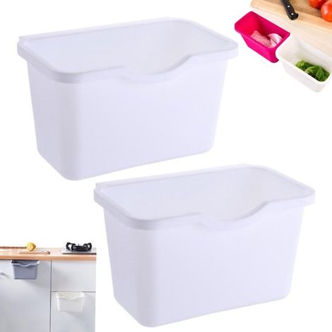 2 pièces - Poubelles murales - Poubelles à ouverture supérieure - Poubelles murales en plastique - Poubelles en plastique - Blanches - Poubelles suspendues - Poubelles de cuisine multifonctions - Bacs (1/5)