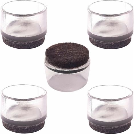5x embout de tube chaise patin meuble transparent rond avec semelle feutre pied anti-rayure anti-bruit, 20mm (1/3)