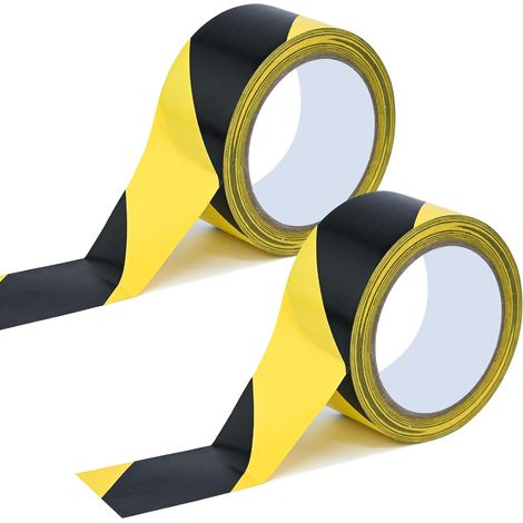 Lot de 2 Rouleaux Ruban De Marquage Au Sol PVC, 50mm x 33m Ruban Adhésif de Danger Noir et Jaune, Ruban de Sécurité pour Le Marquage des Zones Dangereuses -pour Intérieur et Extérieur (1/5)