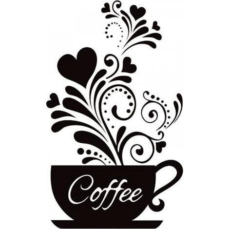 Stickers muraux de cuisine « Coffee Cup + Flower » - Décoration murale amovible pour café, bar et station de café - 26.5 x 45 cm (1/5)