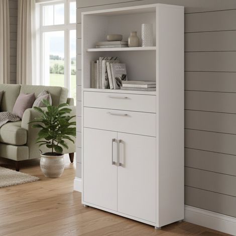 Dmora - Kommode Albidona, Wohnzimmerbuffet, Wohnzimmer-Sideboard, Moderne Küchen-Speisekammer, 89x40 h186 cm, Weiß (1/3)