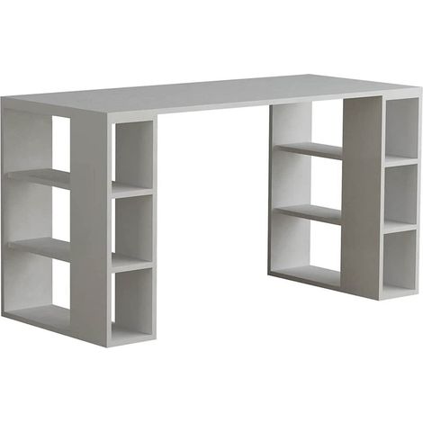 Scrivania Tavolo con Gambe Libreria 140x60x75 cm 6 Scomparti Laterali in Legno Bianco (1/4)
