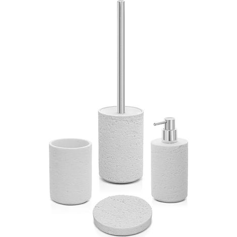Accessori bagno in set completo da 4 pezzi bianco in resina effetto pietra Matera (1/5)