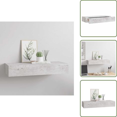 Wandregal mit Schublade Betongrau 60x23,5x10 cm MDF - Wand Regal - Regal Mit Schublade - Betongrau Regal - Möbel Für Wohnzimmer - Nachttisch (1/5)