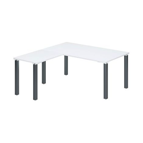 Bureau d'angle EXPRIM plateau blanc L 160 cm avec retour suspendu piètement métal - anthracite - Maxiburo