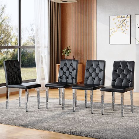 Set di 4 sedie da pranzo in ecopelle PU con schienale imbottito e gambe in metallo argento, nero e argento (1/5)