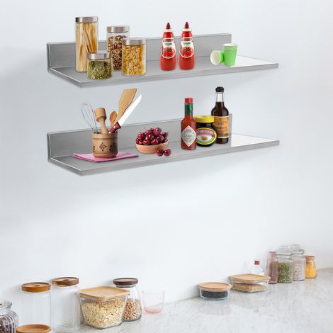 Estantes de cocina plateados, estante de almacenamiento, estante de almacenamiento de 2 piezas, estante de almacenamiento montado en la pared, para almacenar cubiertos, platos, cuc (1/5)