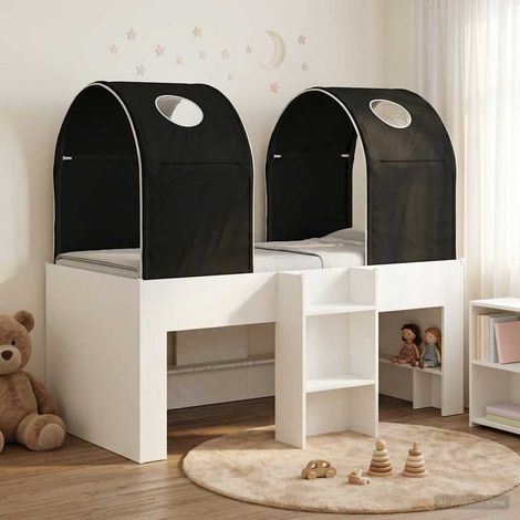 Lit haut pour enfants avec 2 tunnels, bois d’ingénierie, blanc et noir - PANGIVO (1/5)