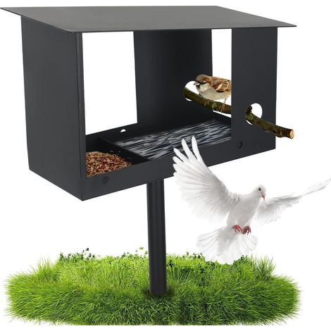 Vogelhaus mit Ständer, wetterfest, Metall, Futterstation für Vögel, abnehmbare Futterschale