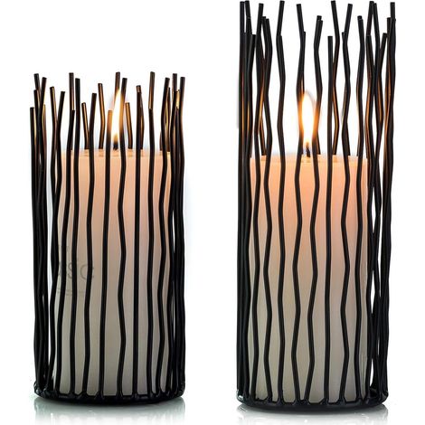Bougeoirs - Lot de 2 bougeoirs piliers en métal - Bougeoirs noirs - Centres de table, décorations pour la maison, la cheminée ou un mariage - Hauteur : 20 cm/25 cm (1/5)