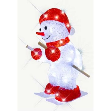 Beleuchteter Schneemann-Skifahrer als Weihnachtsdekoration – 48 reinweiße LEDs – Transparentes Silberkabel – Für den Innen- und Außenbereich geeignet – 33 cm – Blachère Illumination (1/2)