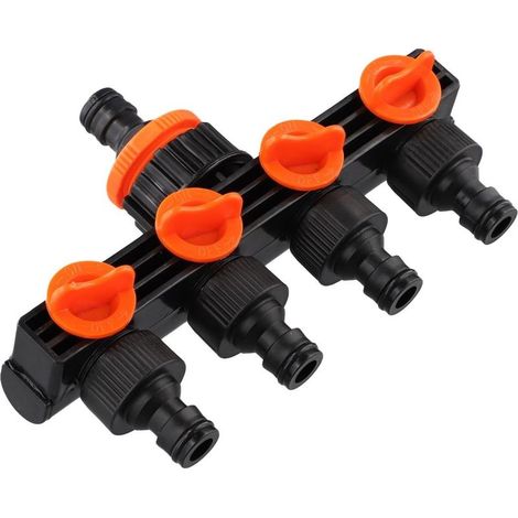 (Noir )Répartiteur de tuyau d'arrosage à 4 voies Distributeur d'eau multi sorties avec vannes de contrôle individuelles Connecteur pour irrigation (1/5)