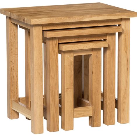 Hallowood Furniture Waverly Oak Nest of Tables, Set of 3 Solid Wooden Nesting Tables, Light Oak Coffee Table, Space-Saving Occasional/Side Table, Hallway, Lounge or Living Room Furniture (1/5)