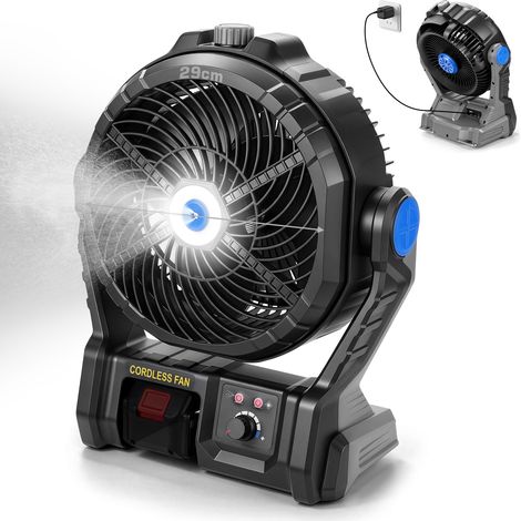4500tr/min Ventilateur Brumisateur Extérieur 2 en 1 Batterie/Secteur 18m³/min Compatible Batterie Makita 18V 4 Vitesses avec Brumisateur et Lampe LED Réservoir 80ml Ventilateur Camping pour Chantier A (1/5)