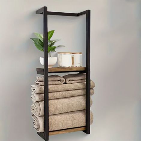 Porte-serviettes mural moderne à deux niveaux pour salle de bain, support de rangement durable, étagère décorative, adapté aux hôtels, 77x28,5x14cm (1/5)
