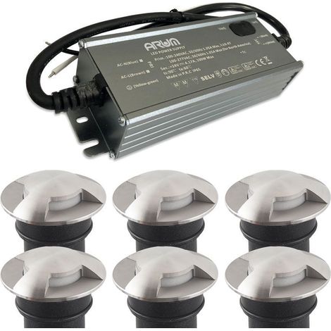 Set di 6 faretti da incasso a terra 3W Mini-CANYON IP67 12V con trasformatore SELV 50W IP67  Température de Couleur: Bianco neutro 4000K
