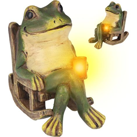 Figura De Jardín - Resina Poliédrica - Iluminación Solar LED - Rana Miniatura - Resistente A La Intemperie - 10 X 9,9 X 5,9 Cm - 6-7 H De Autonomía Nocturna - 1 Unidad (1/5)