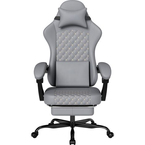 Fauteuil de bureau gamer en cuir PVC gris avec repose-pieds et support lombaire ergonomique (1/5)