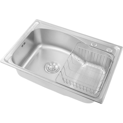 Spülbecken Edelstahl Spüle Küche Einbauspüle Küchenspüle mit Siebkorb Ablaufzubehör Verbundspüle Aufbauspüle Küche Waschbecken 65x44x22cm