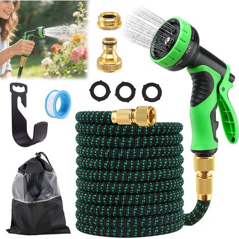 Tuyau d'arrosage extensible avec 10 Modes d'arrosage, Tuyau Arrosage Extensible 15M/50FT, Tuyau Jardin Flexible Retractable, Tuyau extensible à Pression d'Eau, Pour Irrigation, Jardin, Nettoyage (B) (1/5)
