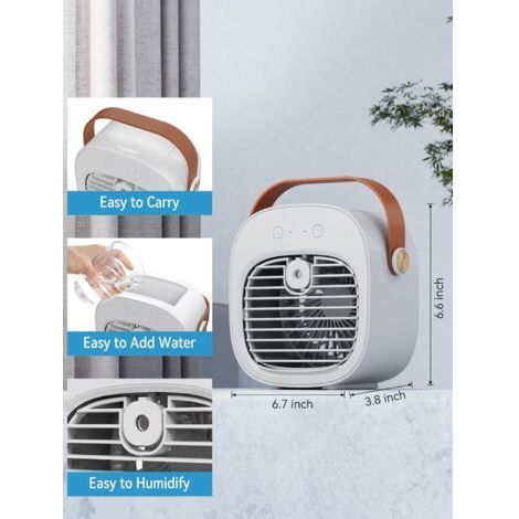 Climatiseur portable - Mini climatiseur rechargeable4000mAh avec 3 vitesses, autonomie de 5 à 10 heures, ventilateur de bureau silencieux, refroidisseur d'air personnel pour la maison, la chambre, les (1/4)