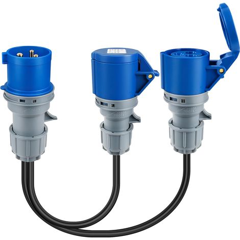 Anschluss an 2 x 16-A-Steckdosen, 2-Wege-Anschlusskabel, 230-V-Wohnwagenadapter/Generator/Verteiler, Schutzart IP44, 16 A (1/5)