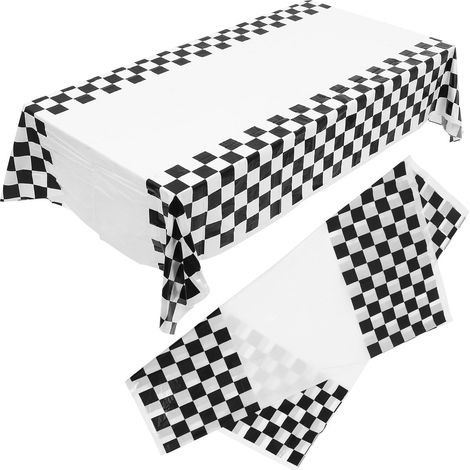 Lot de 2 Nappes Rectangulaires à Carreaux Noirs et Blancs 108X180Cm Nappe Jetable pour Table de Restaurant et Fête Anniversaire Thème Voiture de Course (1/5)