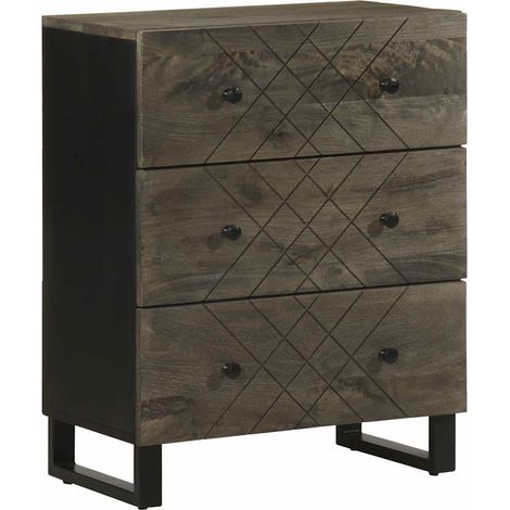 2 pcs Buffet，Bahut，Meuble de Rangements noir 60x33x75 cm bois massif de manguier CFW10540 (1/5)