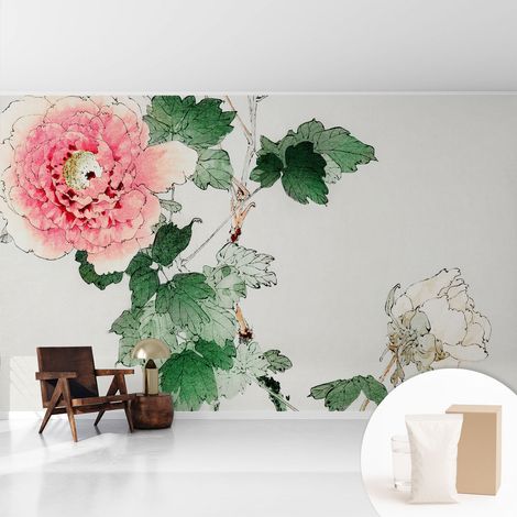Tapete Vliestapete mit Kleber - Wanddekoration - Wandfolie - 3D Tapete Wand - Wohnungsdeko Blumige Zartheit 416x254 cm (1/5)