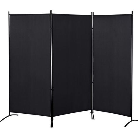 Paravent occultant 3 panneaux pliables, séparateur d'espace à cadre métallique, couleur noire