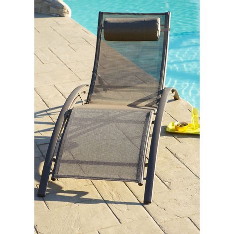 Dcb Garden – Lot de 2 bains de soleil empilables en aluminium – Dossier réglable 5 positions – Toile plastifiée résistante – Confortable têtière