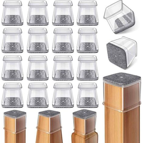 Protection Foot of Chair Square, 24 pieces Protege Foot of Chair Transparent Silicone with Felt, Reduire The Noise prevent The Scratches(Fit:27-39mm) (1/5)