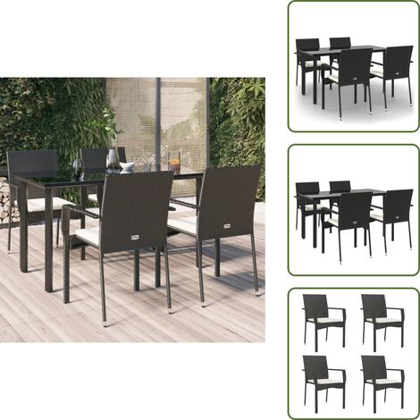 The Living Store 5-tlg. Garten-Essgruppe mit Kissen Schwarz Poly Rattan - Gartenessgruppe (1/5)