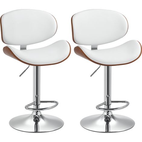 Set aus 2 Barhockern, höhenverstellbar, Bezug aus Synthetikmaterial, 53 x 52 x 92–112 cm, weiß