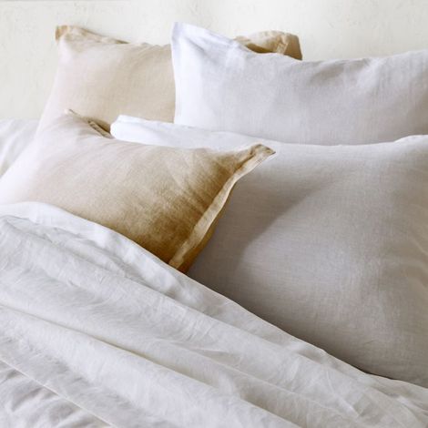 Tendance Perso - Parure de couette 100% PUR LIN Couleur Blanc - Housse de couette 140x200 et 1 taie 63x63 carrée, Lin prélavé